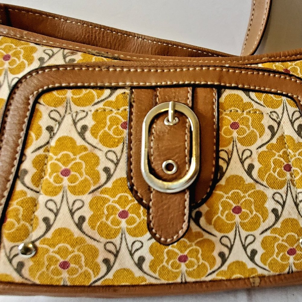 Merona Yellow Floral Purse Brown Trim